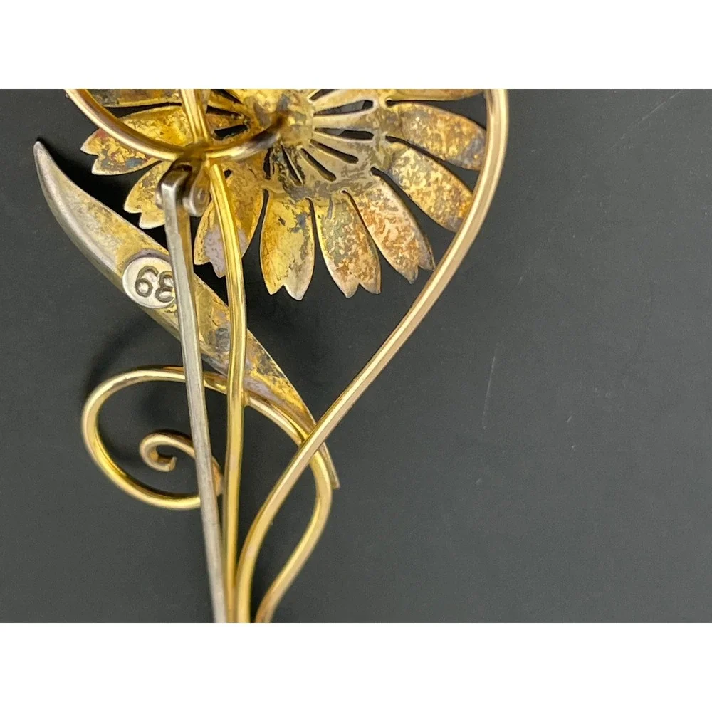 Van‎ Dell Sterling & 12K Gold Filled Floral Spray Brooch 1940s Vintage retro era